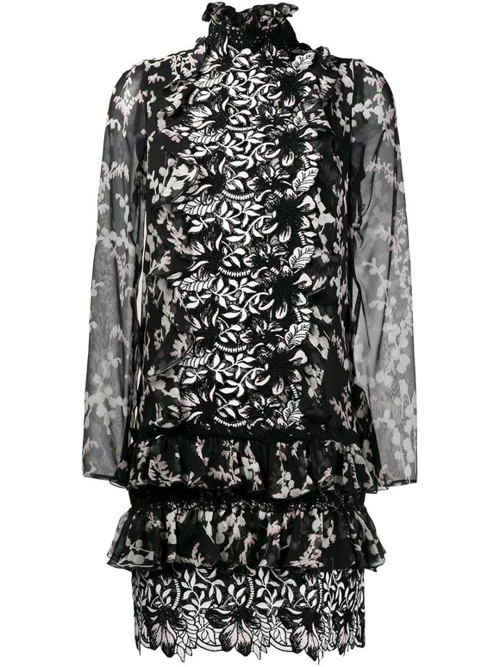 Giambattista Valli Floral Macramé Mini Dress, Women's, Size: 42, Black, Silk/acrylic/nylon/wool