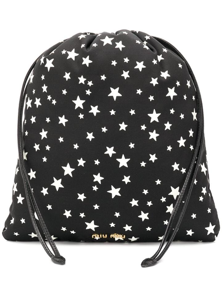 Miu Miu Stars Print Drawstring Clutch - Black