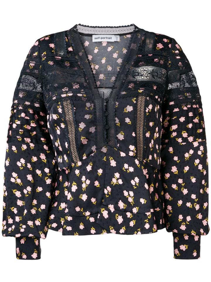Self-portrait Floral Long-sleeve Blouse - Black