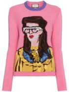 Gucci Crystal Embellished Woman Intarsia Wool Sweater - Pink
