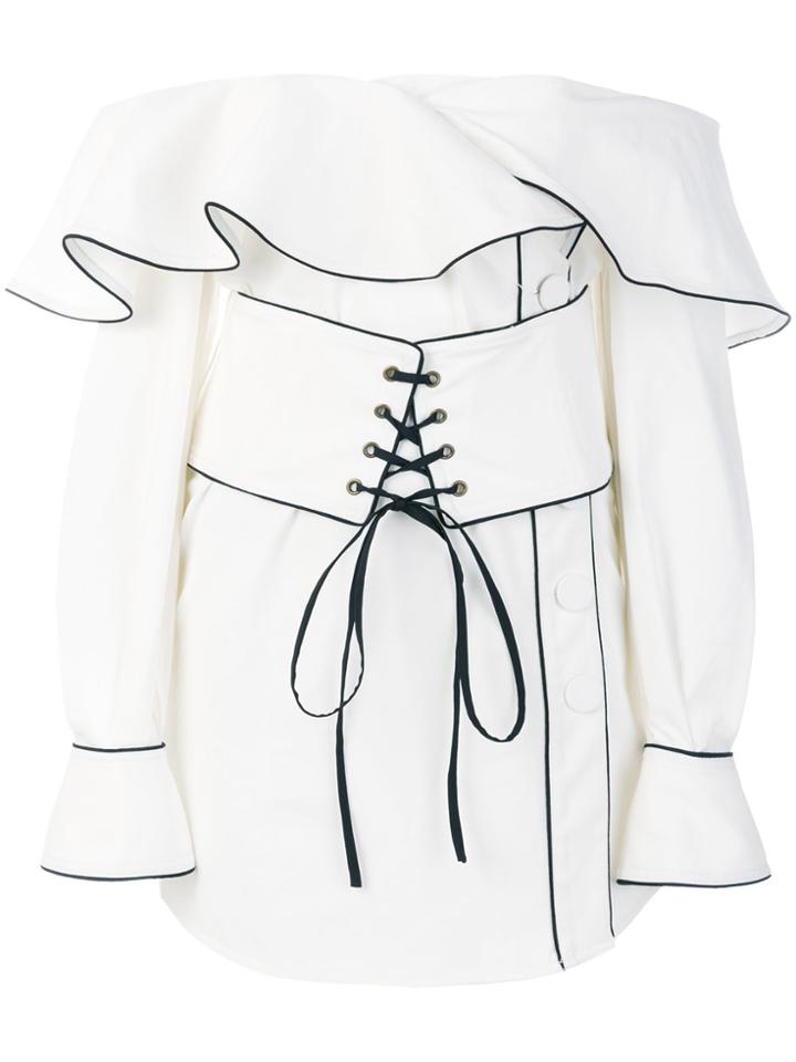 Self-portrait Ruffle Trim Off-the-shoulder Dress - White
