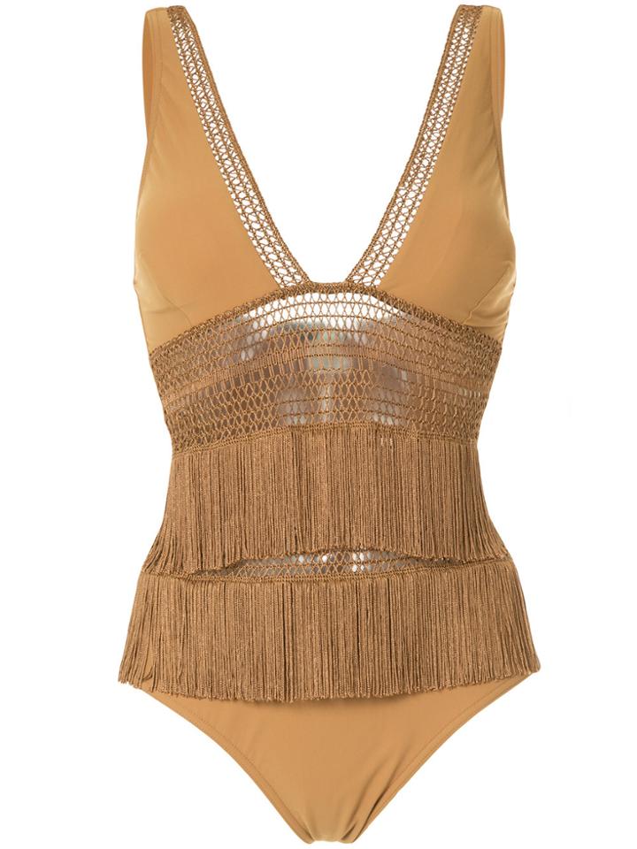 Moeva Fringed Crochet Swimsuit - Brown