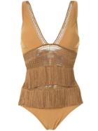 Moeva Fringed Crochet Swimsuit - Brown
