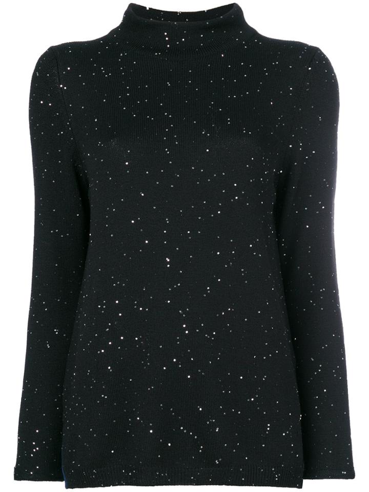 Fay Sequin Ribbed Jumper - Black