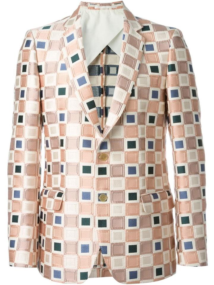 Walter Van Beirendonck Square Jacquard Blazer, Men's, Size: 54, Pink/purple, Cotton/polyester/acrylic/viscose