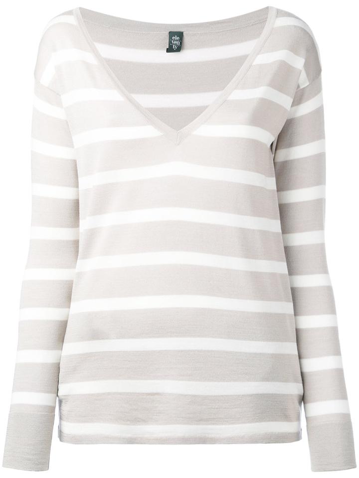 Eleventy - Striped Knit Top - Women - Silk/merino - M, Women's, White, Silk/merino