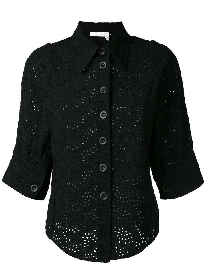 Chloé - Open Embroidery Half Sleeve Shirt - Women - Acetate/viscose - 36, Black, Acetate/viscose