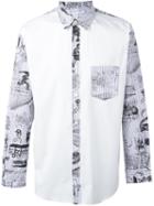 Comme Des Garçons Shirt Contrast Panel Printed Shirt, Men's, Size: Xl, White, Cotton
