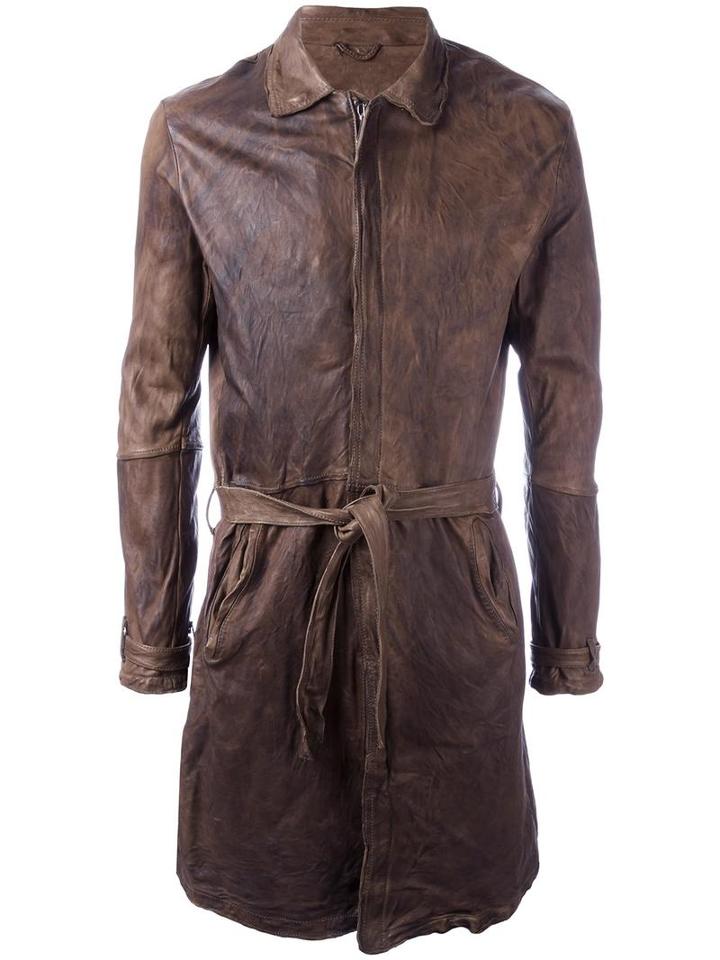 Giorgio Brato Belted Coat, Men's, Size: 52, Brown, Cotton/leather/polyester