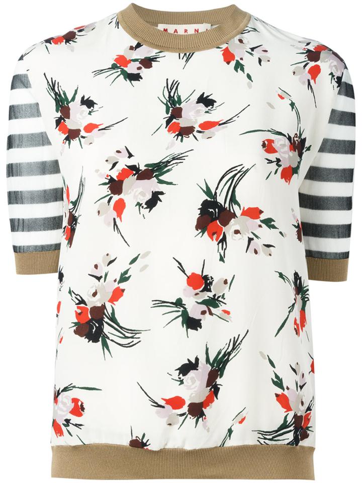 Marni Striped Floral Print Top - Multicolour