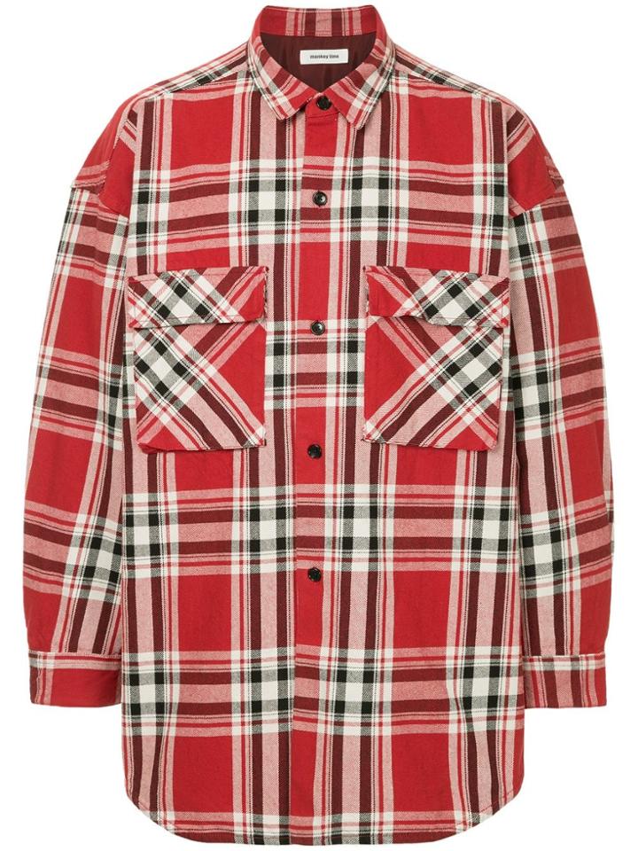 Monkey Time Double Chest Pocket Plaid Shirt - Red