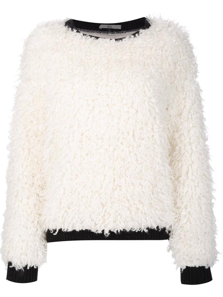 Zac Zac Posen Fluffy Sweatshirt, Women's, Size: Xl, White, Acrylic/polyester