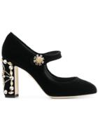 Dolce & Gabbana Crystal Embellished Velvet Mary Janes - Black