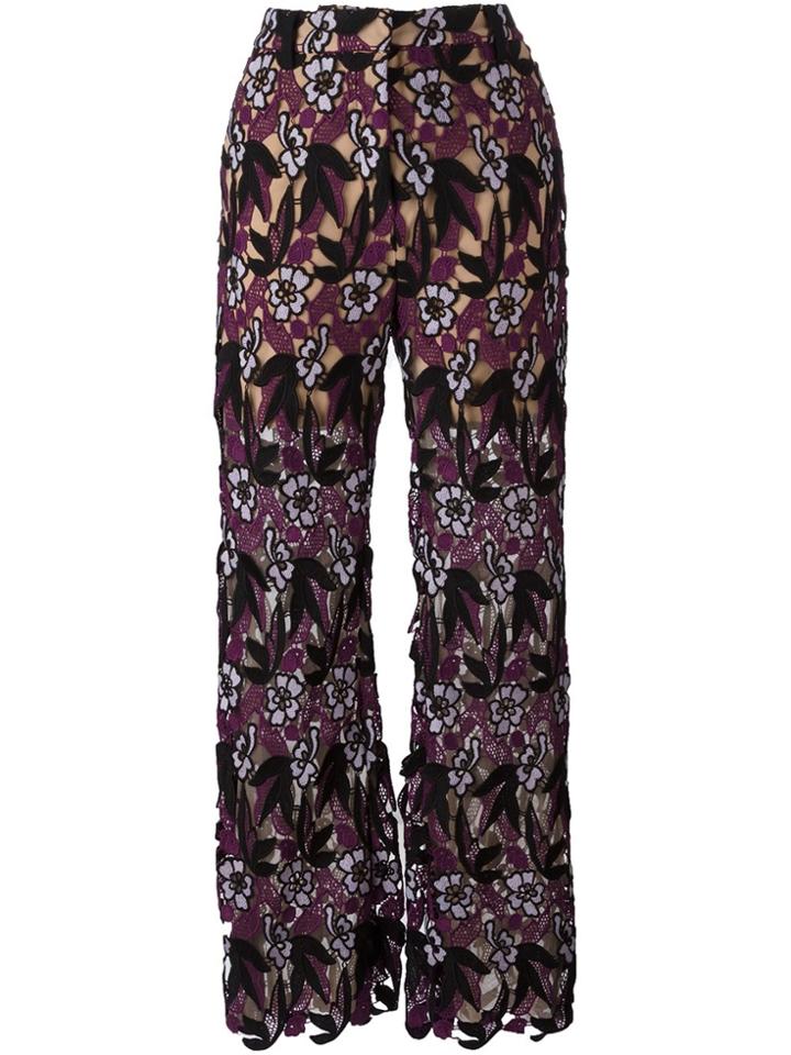 Self-portrait Floral Macrame Trousers - Nude & Neutrals