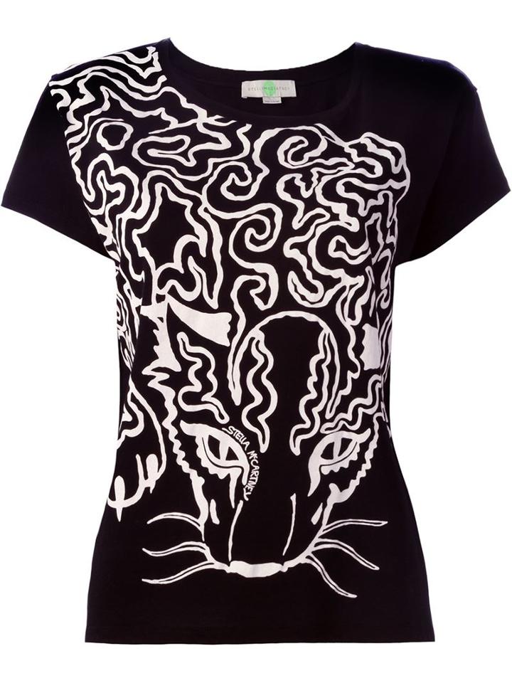 Stella Mccartney Crouching Cat Print T-shirt, Women's, Size: 40, Black, Cotton