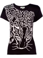 Stella Mccartney Crouching Cat Print T-shirt, Women's, Size: 40, Black, Cotton
