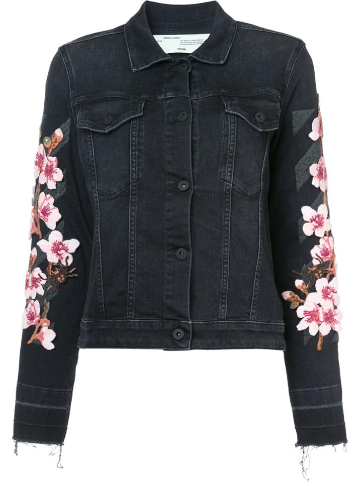 Off-white Floral Embroidered Denim Jacket - Black