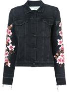 Off-white Floral Embroidered Denim Jacket - Black