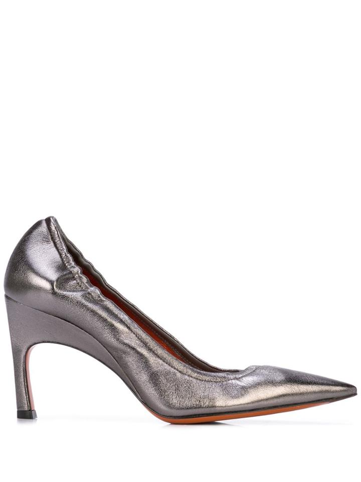 Santoni Elasticated Pointed Pumps - Silver