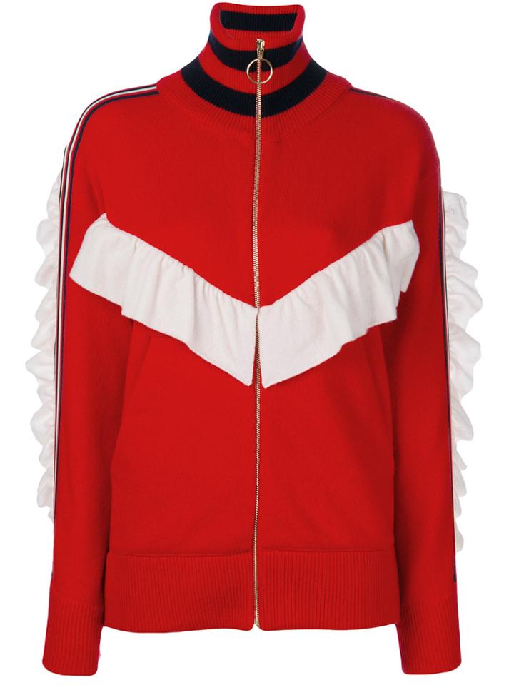 Laneus Frill Zip Cardigan - Red