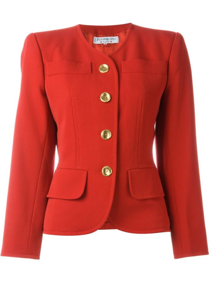 Yves Saint Laurent Vintage Collarless Blazer - Red