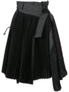 Sacai Asymmetric Pleated Skirt, Women's, Size: 3, Black, Cotton