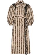 Simone Rocha Lace Trim Puff Sleeve Striped Cotton Blend Coat - Nude &