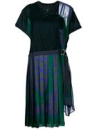 Sacai T-shirt Dress With Pleated Skirt - Green