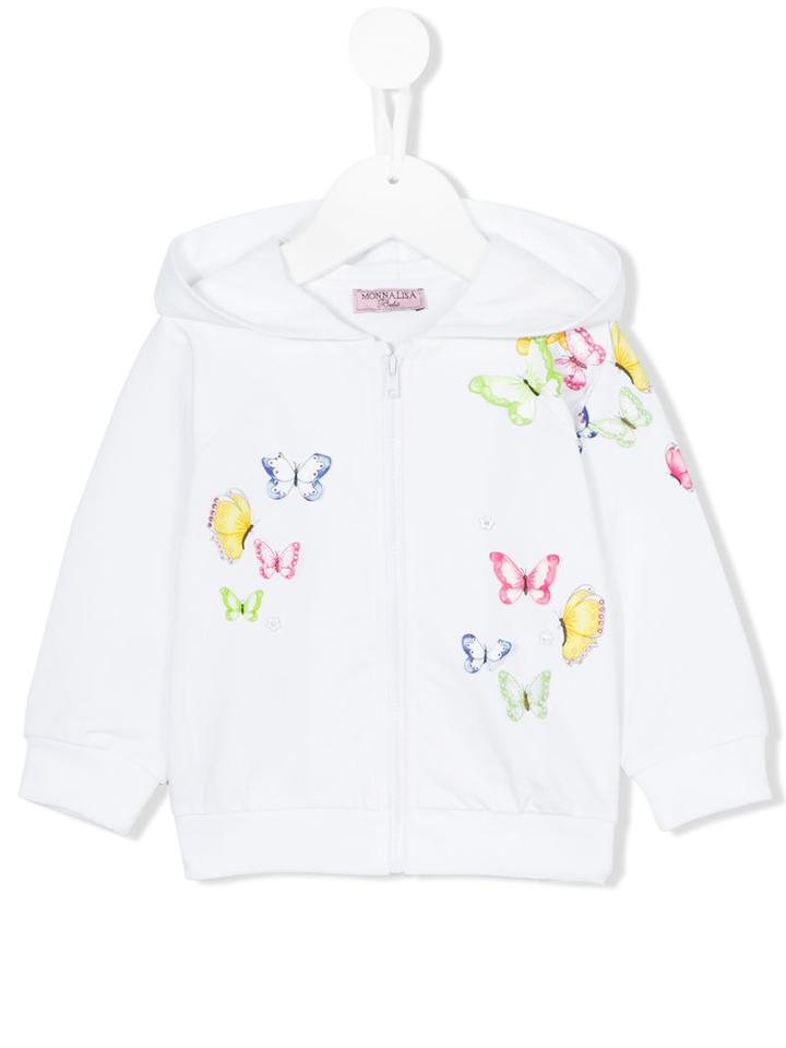 Monnalisa - Butterfly Print Hoodie - Kids - Cotton/spandex/elastane - 12 Mth, White