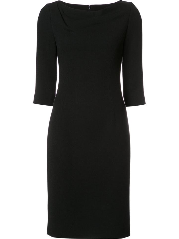 Carolina Herrera Boatneck Fitted Dress, Women's, Size: 2, Black, Silk/wool