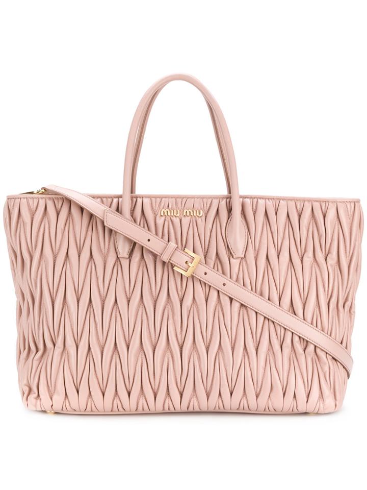 Miu Miu Pleated Tote - Nude & Neutrals