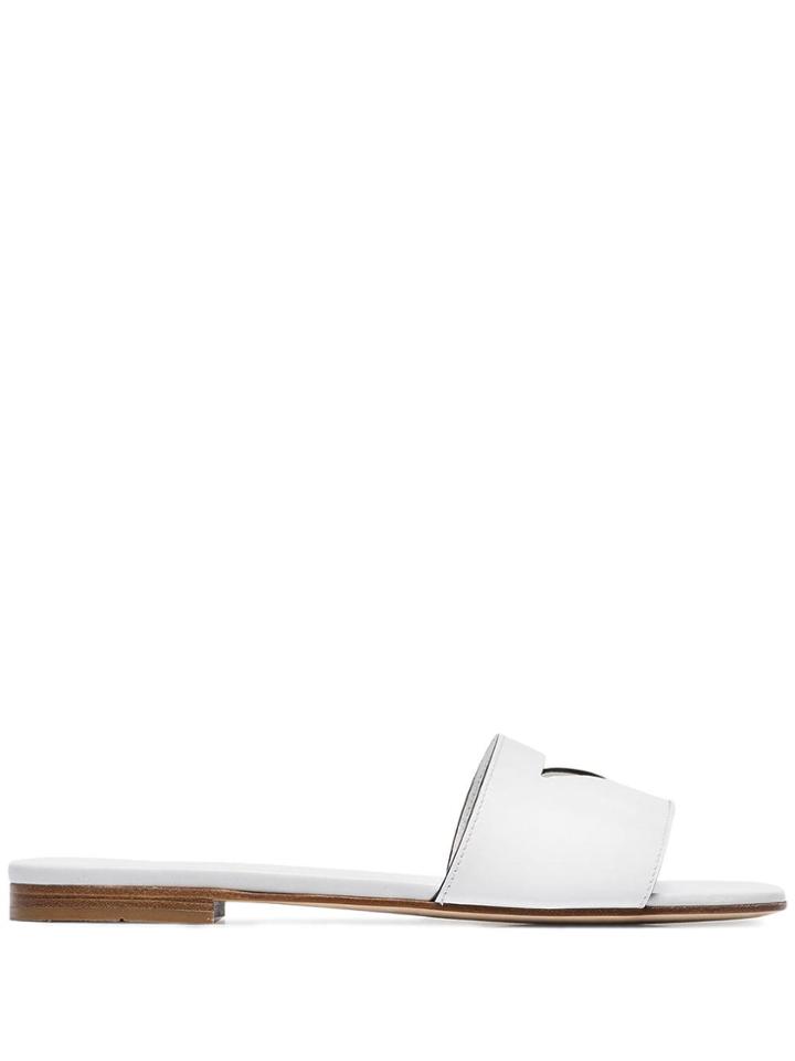 Prada Cutout Logo Leather Slides - White