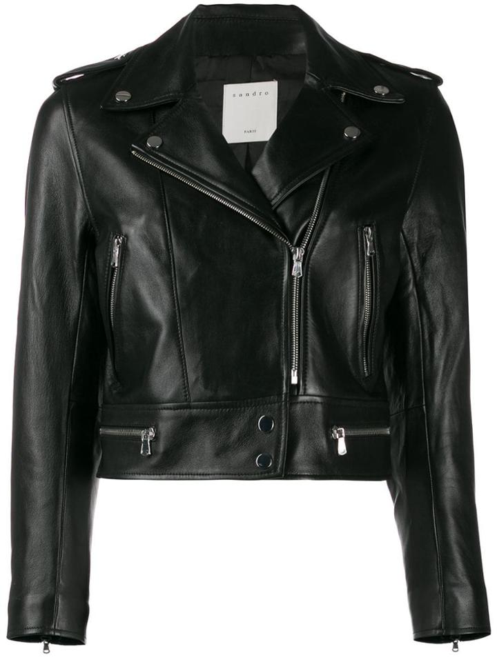 Sandro Paris Cropped Biker Jacket - Black