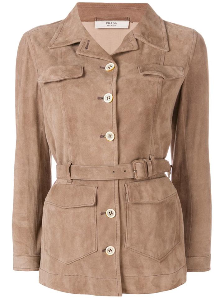 Prada Vintage 2000's Tied Fitted Jacket - Brown
