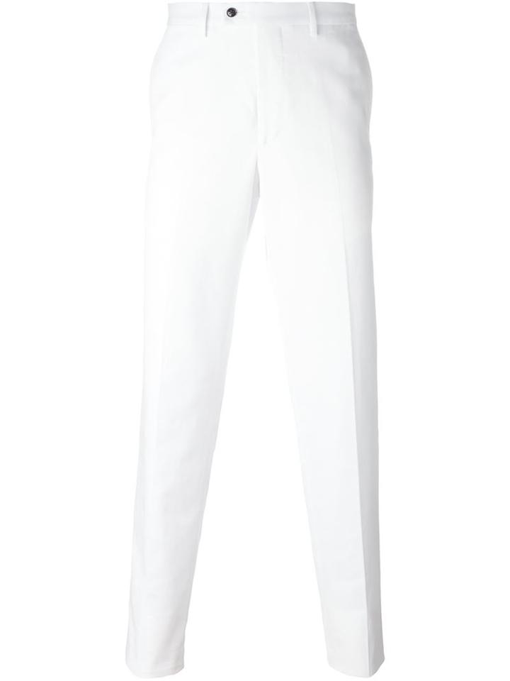 Mp Massimo Piombo Straight Leg Tailored Trousers, Men's, Size: 52, White, Cotton
