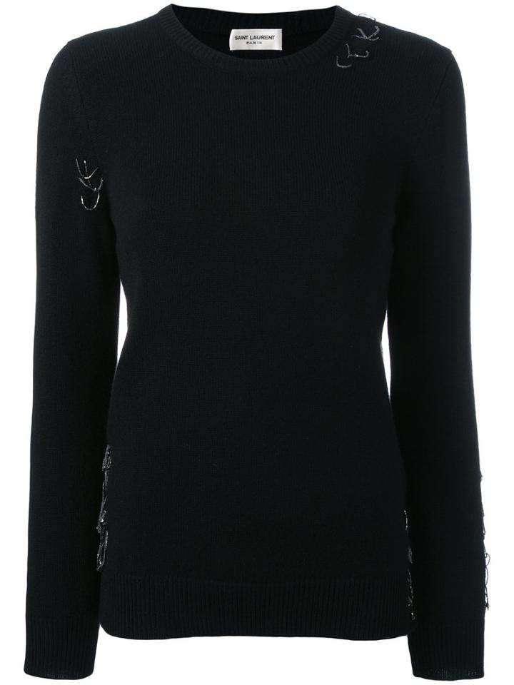 Saint Laurent Embellished Trim Grunge Jumper, Women's, Size: Small, Black, Cashmere/metal
