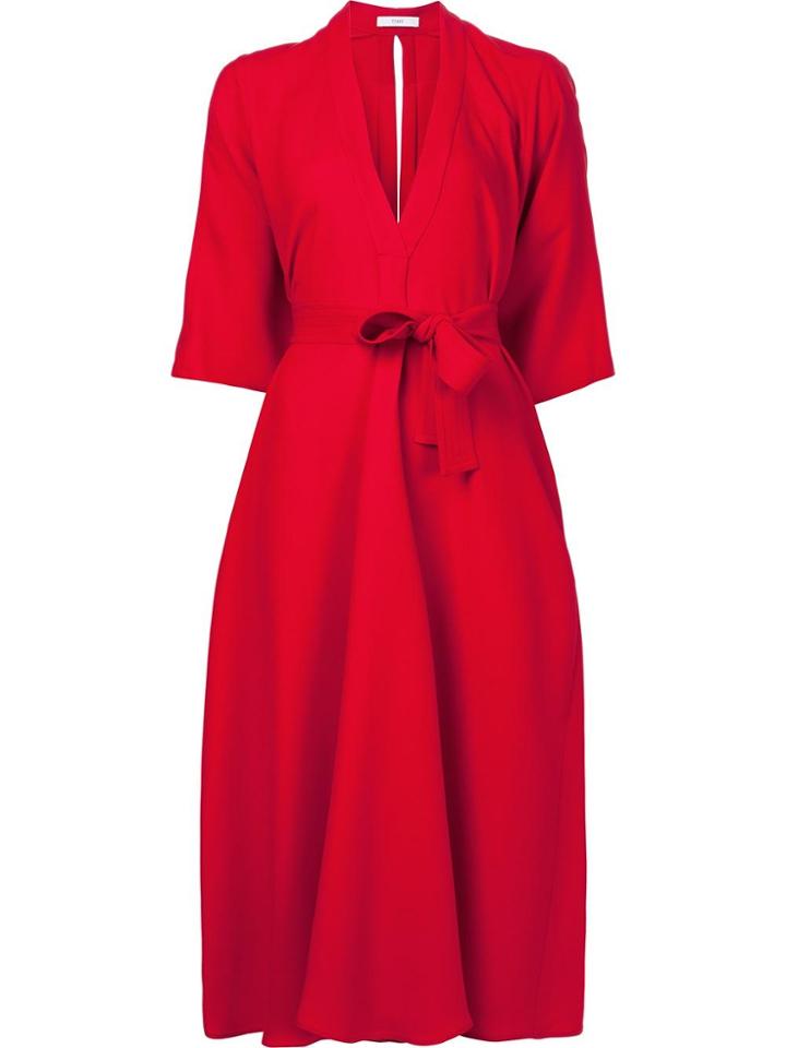 Tome V-neck Belted Dress - Red