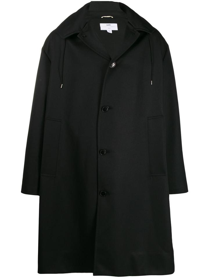 Oamc Zippered Hood Single Breasted Coat - Black