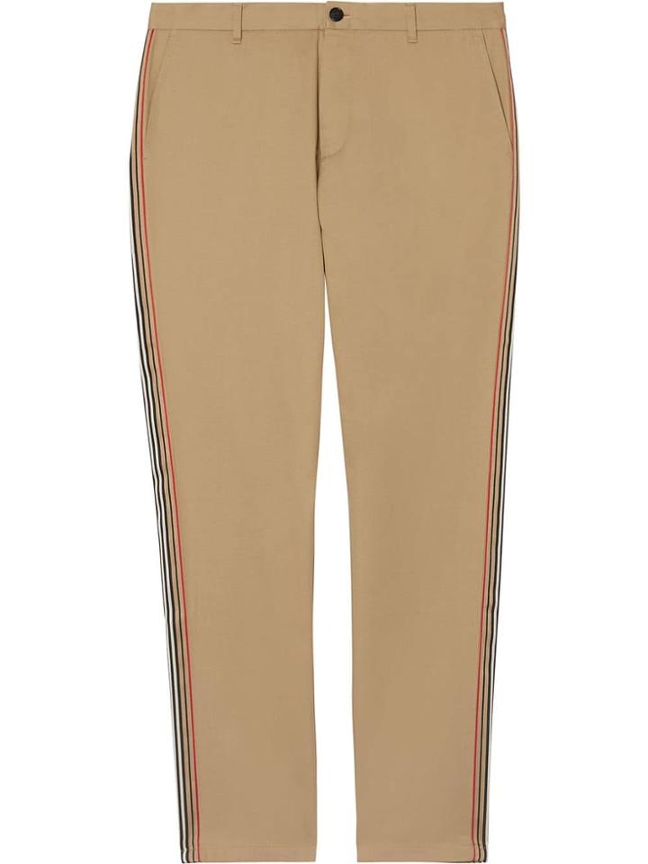 Burberry Slim Fit Icon Stripe Detail Cotton Chinos - Brown