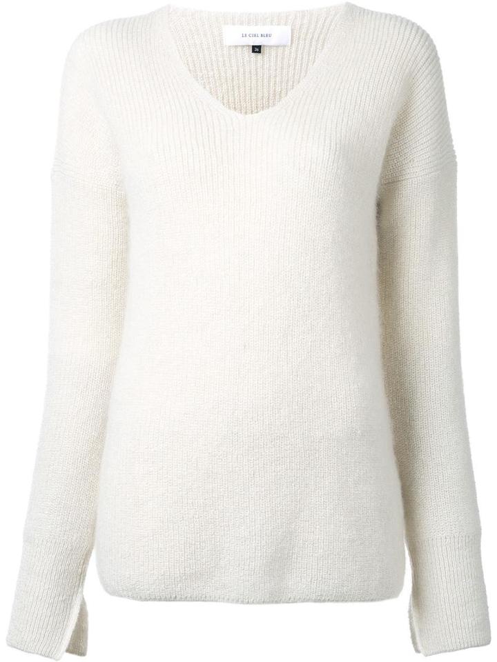Le Ciel Bleu V-neck Jumper, Women's, Size: 36, White, Silk/mohair