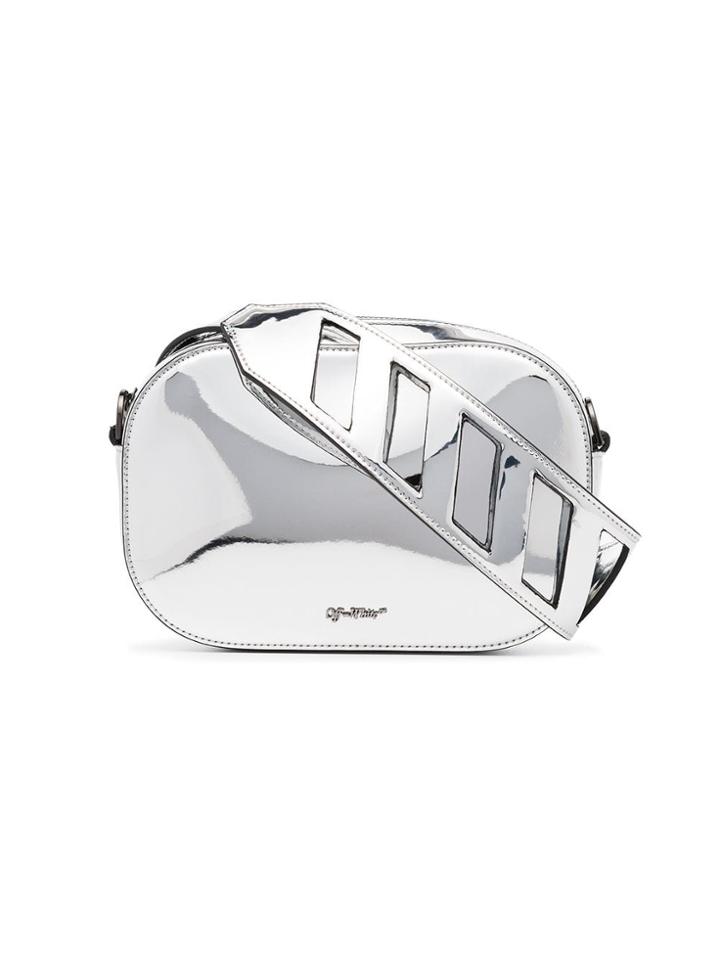 Off-white Metallic Cocco Crocodile Embossed Leather Camera Bag