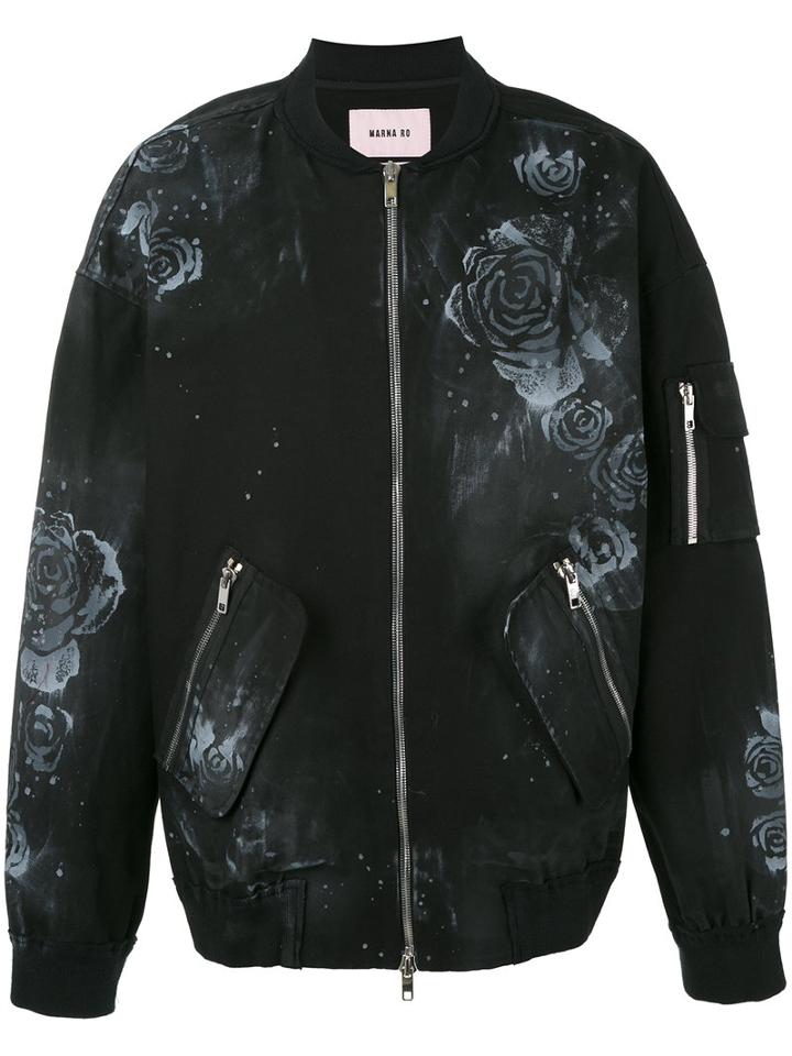Marna Ro - Floral Bomber Jacket - Men - Cotton - M, Black, Cotton
