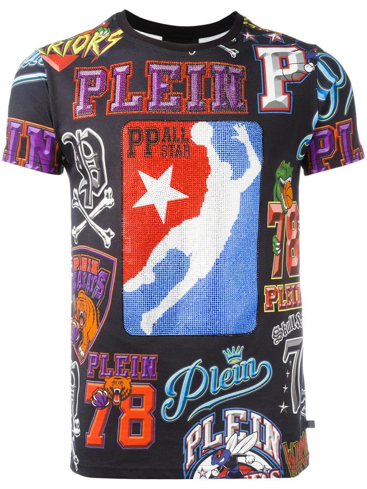 Philipp Plein Printed T-shirt, Men's, Size: Medium, Black, Cotton/crystal