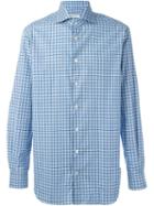 Kiton Plaid Shirt, Men's, Size: 43, Blue, Cotton