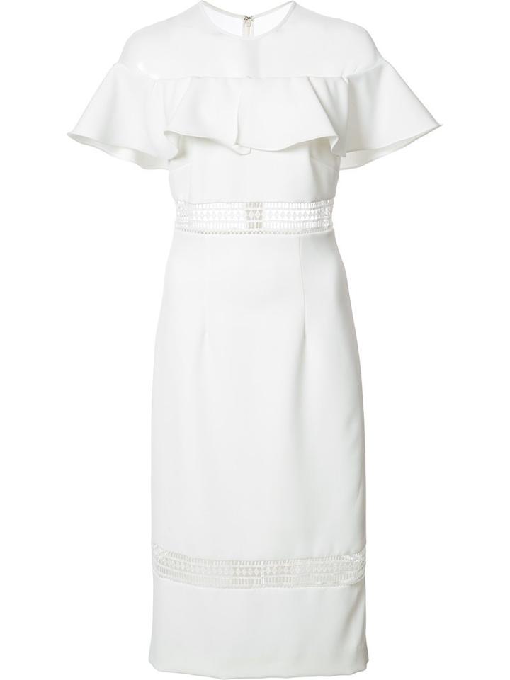 Nicole Miller Sheer Panel Ruffled Dress, Women's, Size: 0, White, Polyester/spandex/elastane/nylon