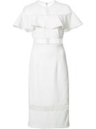 Nicole Miller Sheer Panel Ruffled Dress, Women's, Size: 0, White, Polyester/spandex/elastane/nylon