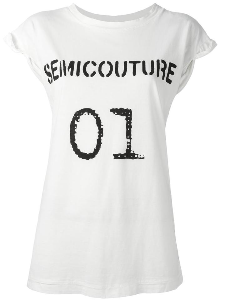 Erika Cavallini 'semicouture' Logo T-shirt, Women's, Size: Small, White, Cotton