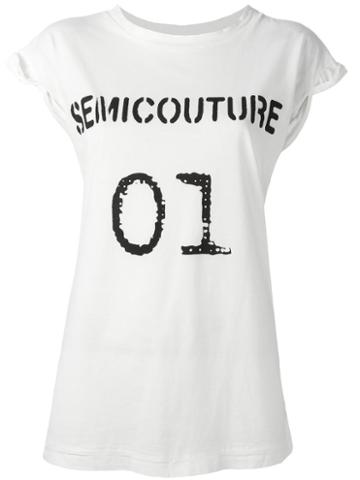 Erika Cavallini 'semicouture' Logo T-shirt, Women's, Size: Small, White, Cotton