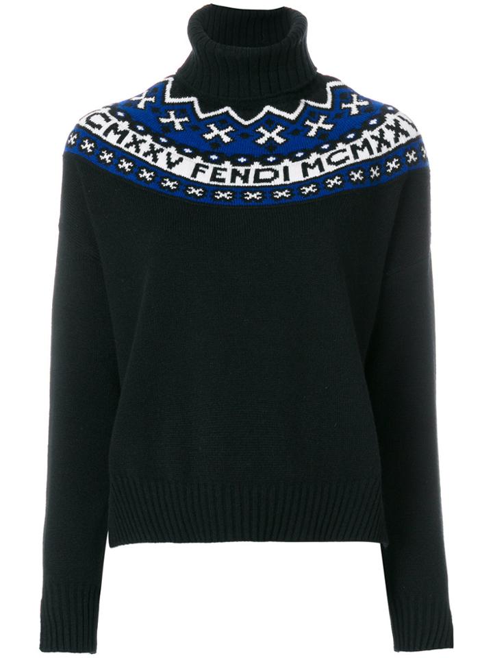 Fendi Embroidered Roll-neck Sweater - Black