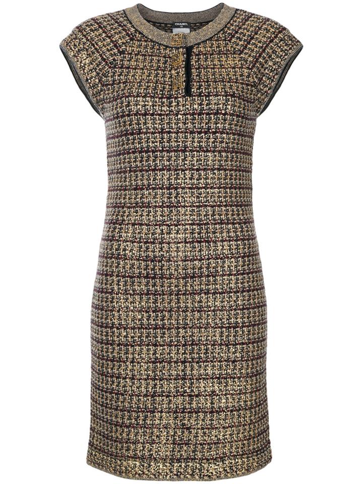 Chanel Vintage Fitted Knitted Metallic Dress